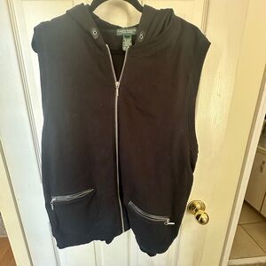 Ralph Lauren Black Sleeveless Zip-Up Hoodie Vest